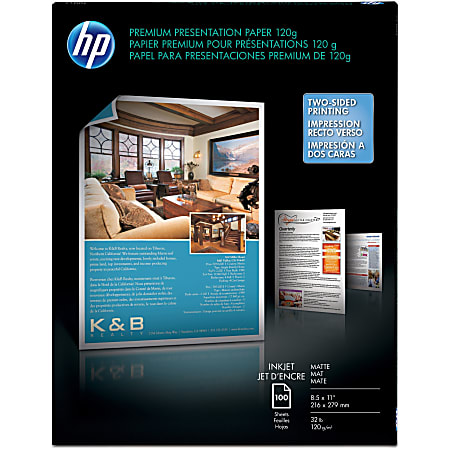 HP Premium Business Multi-Use Printer & Copy Paper, Matte White, Letter (8.5" x 11"), 100 Sheets Per Pack, 32 Lb, 92 Brightness