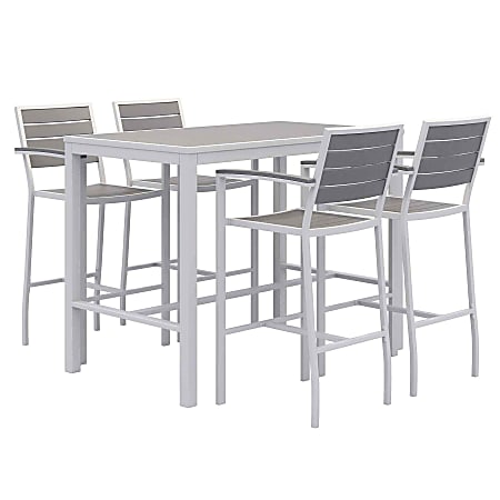 KFI Studios Eveleen 5-Piece Outdoor Patio Set, 33-13/16”H x 55”W x 32”D, White/Grey
