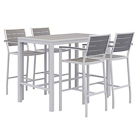 KFI Studios Eveleen 5-Piece Outdoor Patio Set, 33-13/16”H x 55”W x 32”D, Silver/Mocha