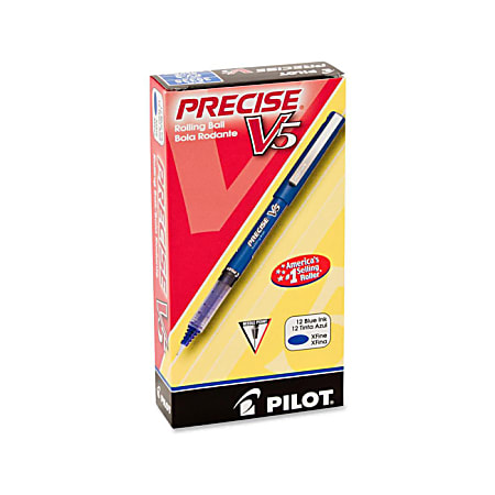 Pilot® Precise™ V5 Liquid Ink Rollerball Pens, Extra Fine Point, 0.5 mm, Blue Barrel, Blue Ink, Pack Of 12 Pens