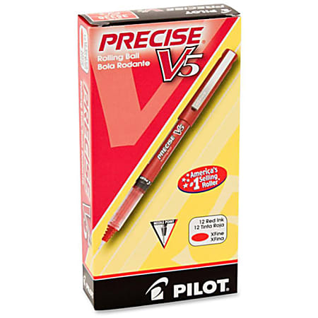 Pilot® Precise™ V5 Liquid Ink Rollerball Pens, Extra Fine Point, 0.5 mm, Red Barrel, Red Ink, Pack Of 12