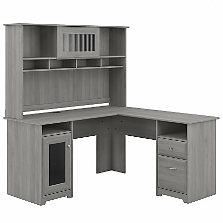 Bush Furniture Cabot 60"W L-Shaped Computer Desk With Hutch, Modern Gray, Standard Delivery