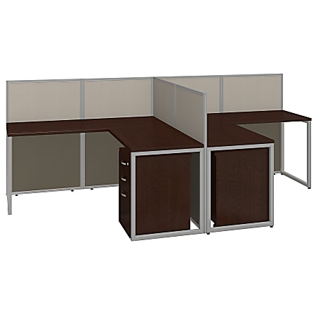 Bush Business Furniture Easy Office: 60W 2 Person Straight Desk Open Office with 3 Drawer Mobile Pedestals - Mocha Cherry