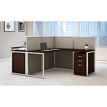 Pro Office L Shaped Desk with 3 Drawer Mobile Pedestal in Mocha Cherry 