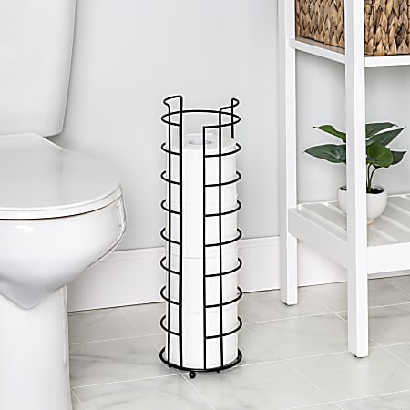 Honey Can Do Steel Wire Freestanding 4-Roll Toilet Paper Holder, 19” x 6-1/8”, Black