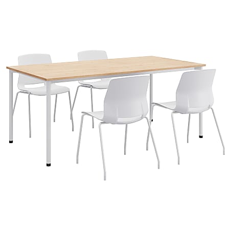 KFI Studios Dailey Table Set With 4 Sled Chairs, Natural Table/White Chairs