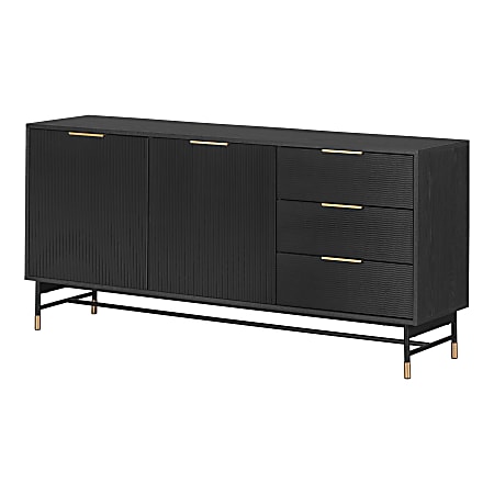 South Shore Arlo 63”W Sideboard Cabinet, Ash Oak/Gold