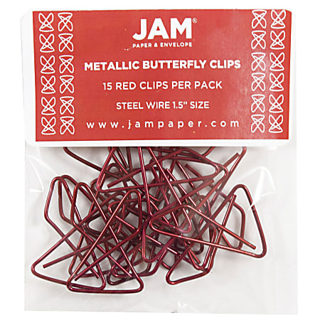 JAM Paper® Butterfly Paper Clips, Pack Of 15, Red
