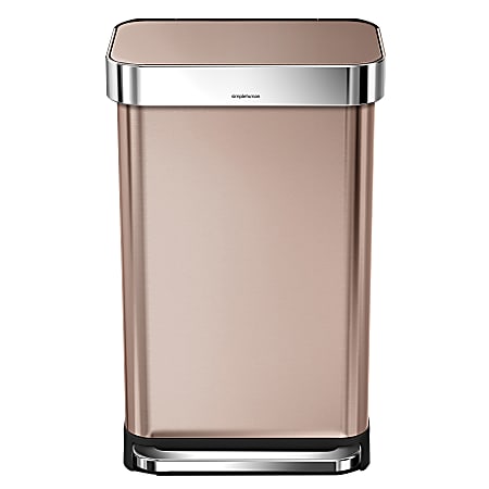 simplehuman Rectangular Stainless Steel Step Trash Can, 12 Gallons, Rose Gold