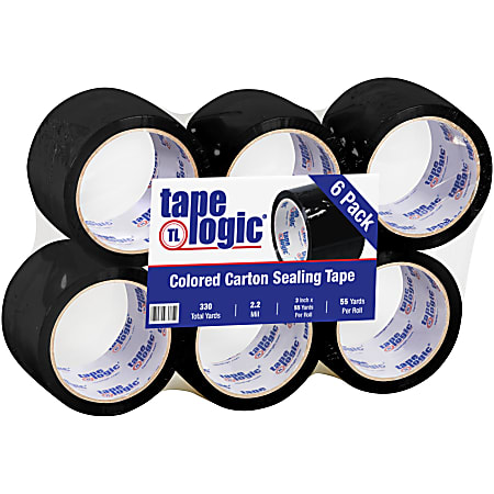 Tape Logic® Carton-Sealing Tape, 3" Core, 3" x 55 Yd., Black, Pack Of 6