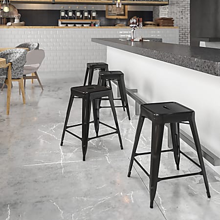 Flash Furniture 24"H Commercial-Grade Metal Backless Counter Stool, Black