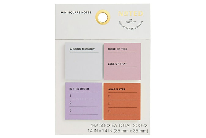 Noted by Post-it® Mini To-Do Notes, 1.4 in. x 1.4 in., Warm Colors, 4 Pads/Pack, 50 Sheets/Pad