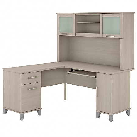 Bush® Furniture Somerset 60"W L-Shaped Desk With Hutch, Sand Oak, Standard Delivery