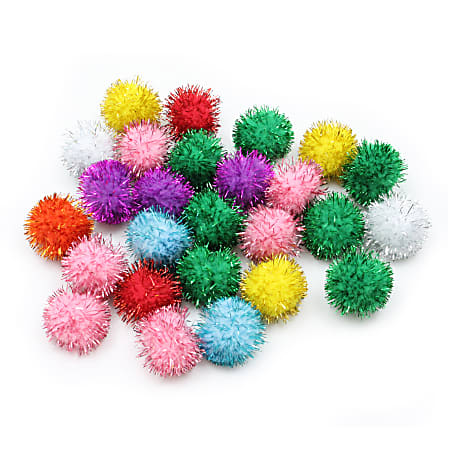 Creativity Street Glitter Pom Poms, 33 mm, Assorted Colors, Pack Of 40 Pom Poms