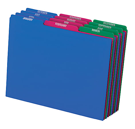 Pendaflex Poly File Guide Sets - Printed Tab(s) - Month - January-December - 8.5" Divider Width x 11" Divider Length - Letter - Assorted Polypropylene Divider - Assorted Tab(s) - Tear Resistant, Wear Resistant, Moisture Resistant - 12 / Set