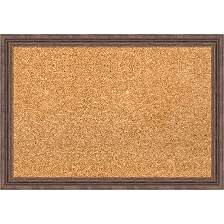 Amanti Art Rectangular Non-Magnetic Cork Bulletin Board, Natural, 26” x 18”, Distressed Rustic Brown Wood Frame