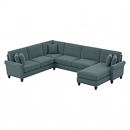 Bush® Furniture Coventry 128"W U-Shaped Sectional Couch With Reversible Chaise Lounge, Turkish Blue Herringbone, Standard Delivery
