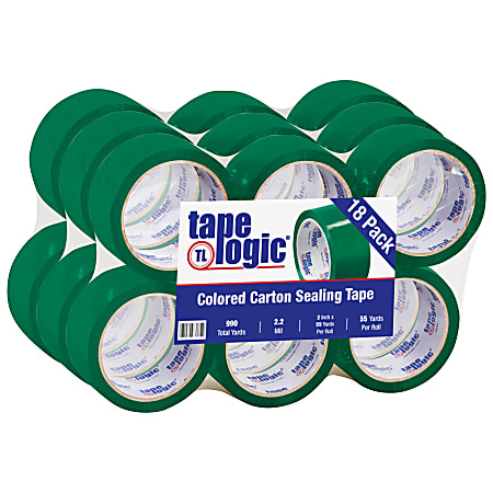 Tape Logic® Carton-Sealing Tape, 3" Core, 2" x 55 Yd., Green, Pack Of 18
