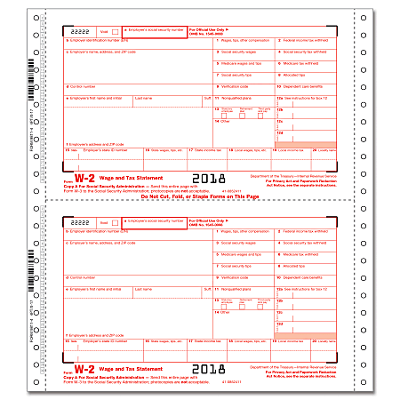 ComplyRight™ W-2 Continuous Tax Forms, Employee Copies A, B, C And 1/D, 4-Part, 9 1/2" x 11", Pack Of 100 Forms