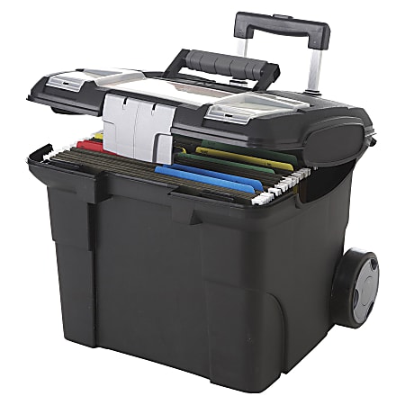 Storex® Premium File Cart With Telescopic Handle, 80% Recycled, 15" x 16 7/16" x 17", Silver/Black