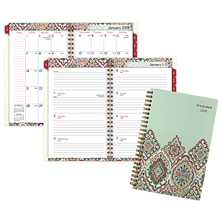 AT-A-GLANCE® Marrakesh Weekly/Monthly Planner, 4 7/8" x 8", 30% Recycled, Light Green, January to December 2018 (182-200-18)
