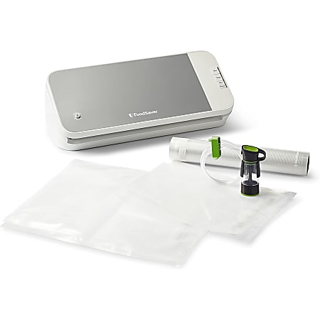 FoodSaver Vacuum Sealing System Food Vacuum Sealer, 5-5/8”H x 16-5/8”W x 7-15/16”D, White/Silver