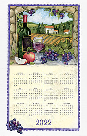 Willow Creek Press Towel Calendar, 17" x 27-1/2", Wine Country, January To December 2022