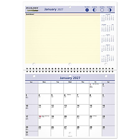 AT-A-GLANCE® QuickNotes® 2027 Monthly Desk Wall Calendar, Small, 11" x 8"
