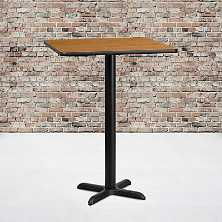 Flash Furniture Laminate Square Table Top With Bar-Height Table Base, 43-1/8"H x 30"W x 30"D, Natural/Black