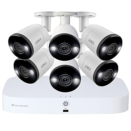 Lorex 8-Channel 4K UHD Outdoor Wired Analog Security System With 3TB Fusion NVR & 6 Weatherproof IP Bullet Cameras With Smart Deterrence, White