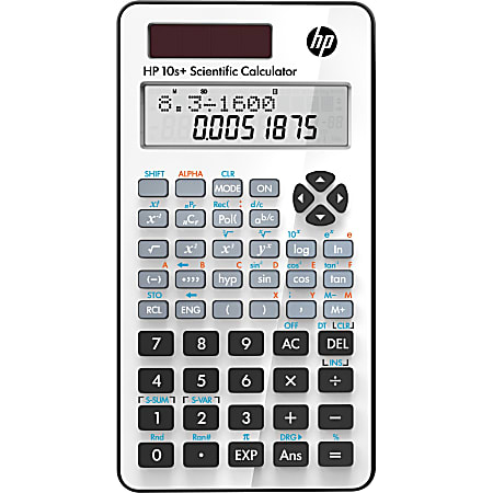 HP 10s+ Scientific Calculator - 240 Functions - Durable, Easy-to-read Display, Dual Power, Auto Power Off - 2 Line(s) - 10 Digits - Dot Matrix - Battery/Solar Powered - 5.8" x 3" x 0.6" - White