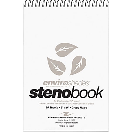 Roaring Spring Enviroshades Steno Books, 6" x 9", Gregg Ruled, 80 Sheets Per Pad, 30% Recycled, Gray, Pack Of 4