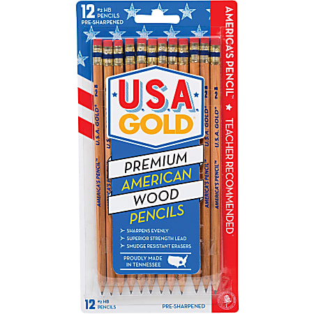 The Board Dudes USA Gold Natural Wood No. 2 Pencils - #2 Lead - Graphite Lead - Yellow Cedar Wood Barrel - 12 / Pack