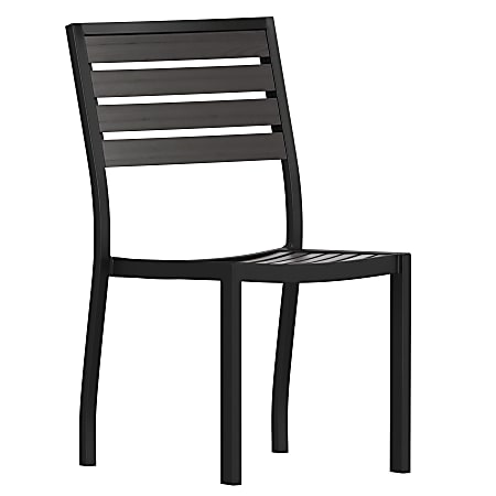 Flash Furniture Lark Outdoor Side Chair with Faux Teak Poly Slats, Gray Wash Teak