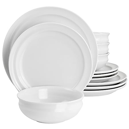 Martha Stewart Hillington 12-Piece Fine Ceramic Dinnerware Set, White