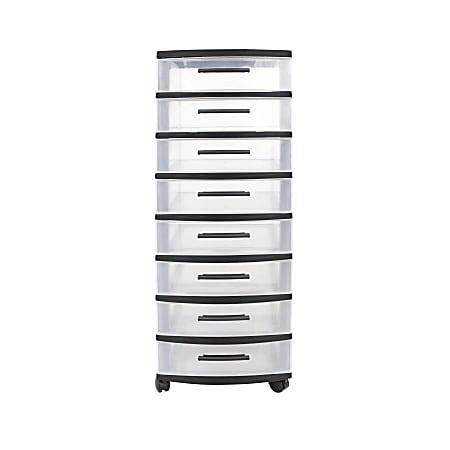 Inval 8-Drawer Storage Cabinet, 34-5/8" x 12-1/2", Clear/Black