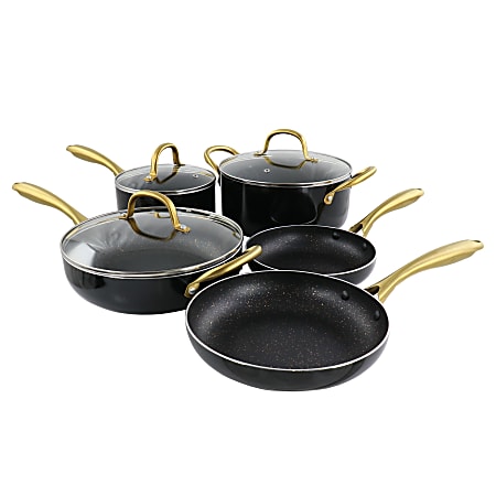 Gibson Home Ellsworth 12-Piece Aluminum Nonstick Cookware Set, Black/Gold