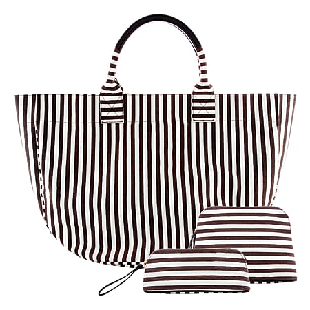 Orbit 3-Piece Striped Tote Set, Brown/White