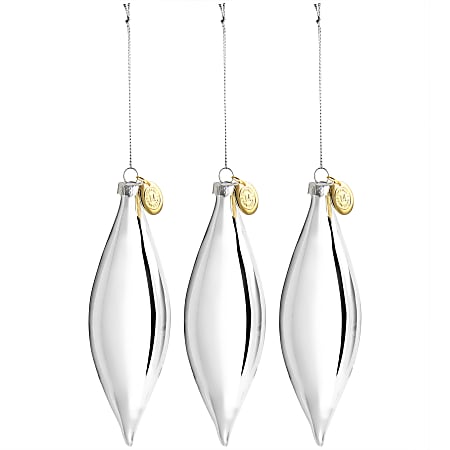 Martha Stewart Holiday Double-Pointed Ornament Set, 6”H x 2”W x 1-1/2”D, Silver, Set Of 3 Ornaments