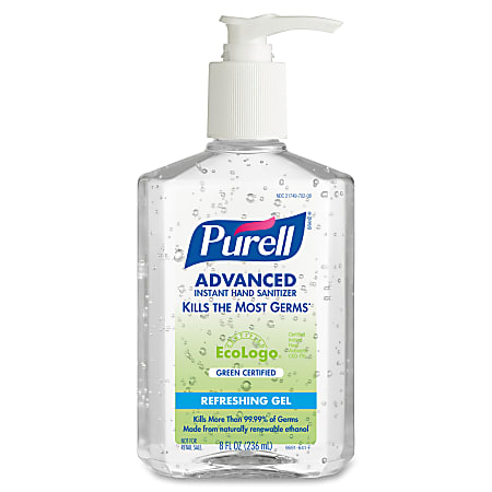 PURELL® Green Certified Instant Hand Sanitizer - 8 fl oz (236.6 mL) - Pump Bottle Dispenser - Kill Germs - Hand - Clear - Moisturizing - 12 / Carton