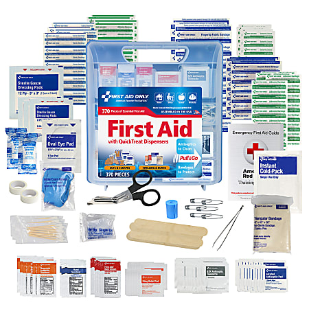 First Aid Only QuickTreat Plastic First Aid Kit, 11-3/4”H x 10-1/2”W x 2-15/16”D, Kit Of 370 Pieces