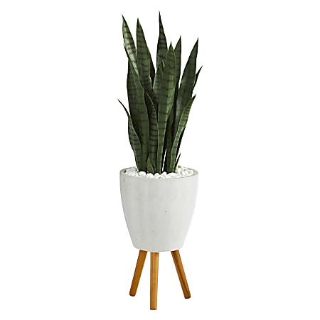 Nearly Natural Sansevieria 48”H Artificial Plant With Stand Planter, 48”H x 9”W x 9”D, Green/White