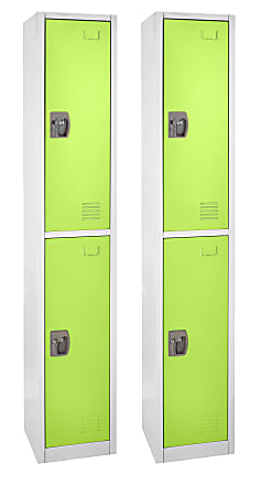 Alpine 2-Tier Steel Lockers, 72”H x 15”W x 15”D, Green, Set Of 2 Lockers