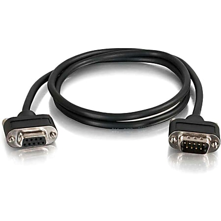 C2G 15ft RS232 DB9 Cable with Low Profile Connectors - In Wall Rated - M/F - 15 ft Serial Data Transfer Cable - First End: 1 x 9-pin DB-9 RS-232 Serial - Male - Second End: 1 x 9-pin DB-9 RS-232 Serial - Female - 28 AWG - Black