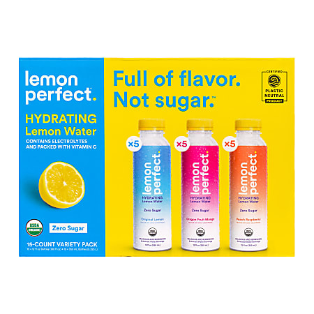 Lemon Perfect Hydrating Lemon Water Variety Pack, 12 Oz, Case Of 15 Water Bottles