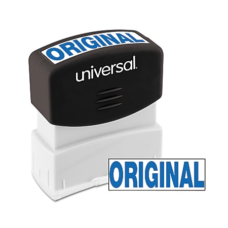 Universal® Pre-Inked Message Stamp, Original, 1 11/16" x 9/16" Impression, Blue