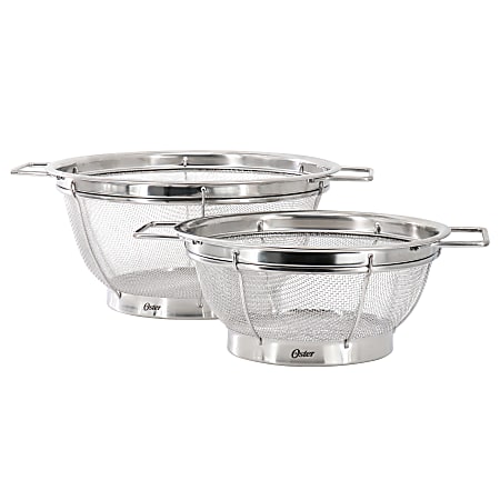 Oster Baldwyn 2-Piece Round Stainless Steel Mesh Colander Set, Silver