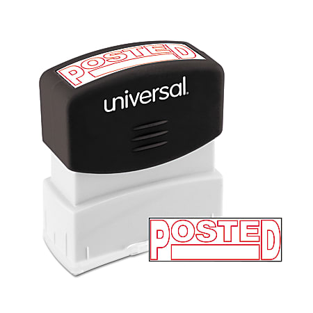 Universal® Pre-Inked Message Stamp, Posted, 1 11/16" x 9/16" Impression, Red