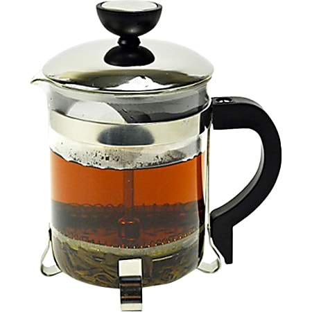 Primula Classic Tea Press 4 Cup- Chrome - 5.08" Length 3.86" Width Coffee Press, Lid - Glass, Chrome Steel Lid, Plastic Handle - Dishwasher Safe - Chrome, Black