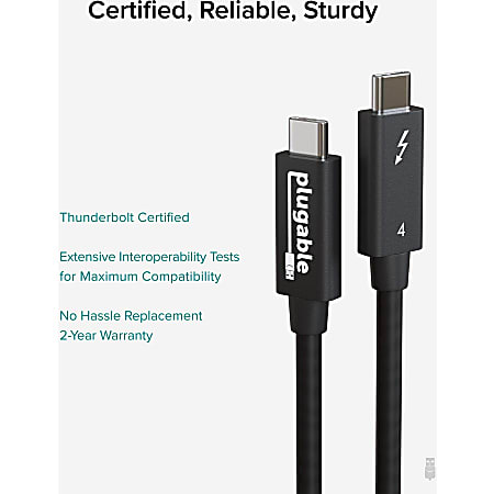 Plugable Thunderbolt 4 Cable Thunderbolt Certified 1M3.2ft 100W Charging  Single 8K or Dual 4K Displays 40Gbps Data Transfer Driverless - Office Depot